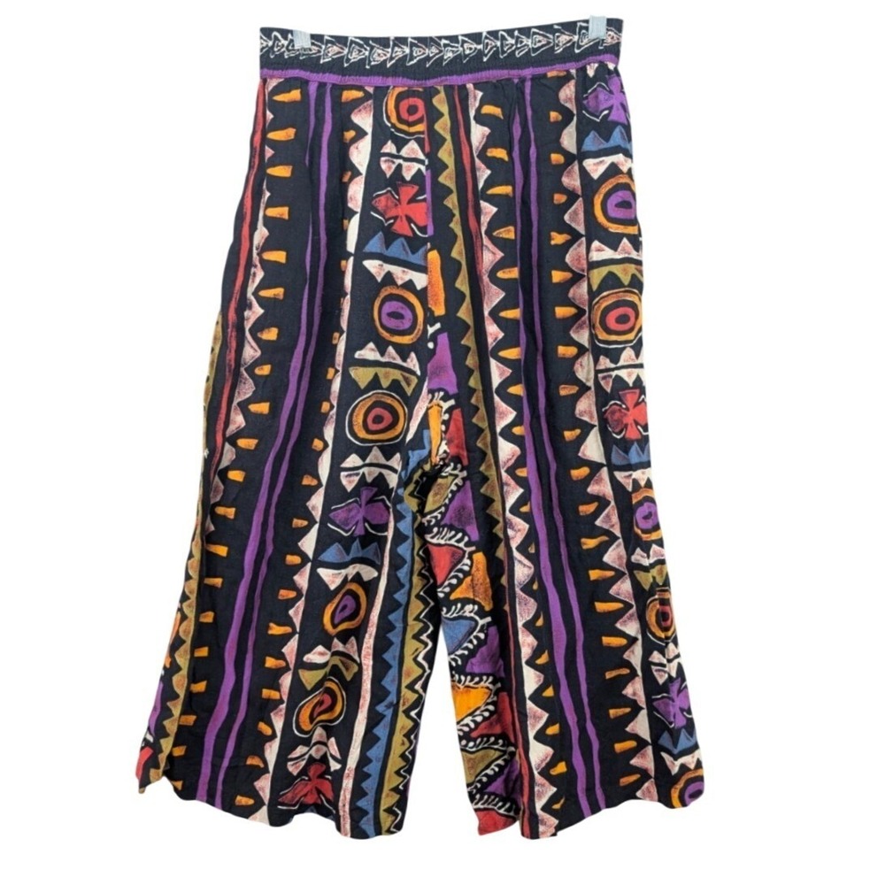 Rhythms Cropped Pants Women's M Wide Leg Geometric‎ Hippie Boho Festival Pull On